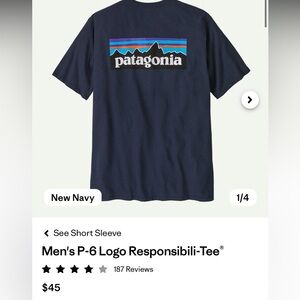 Excellent Condition! Patagonia Men's P-6 Logo Responsibili-Tee-New Navy Sz XS
